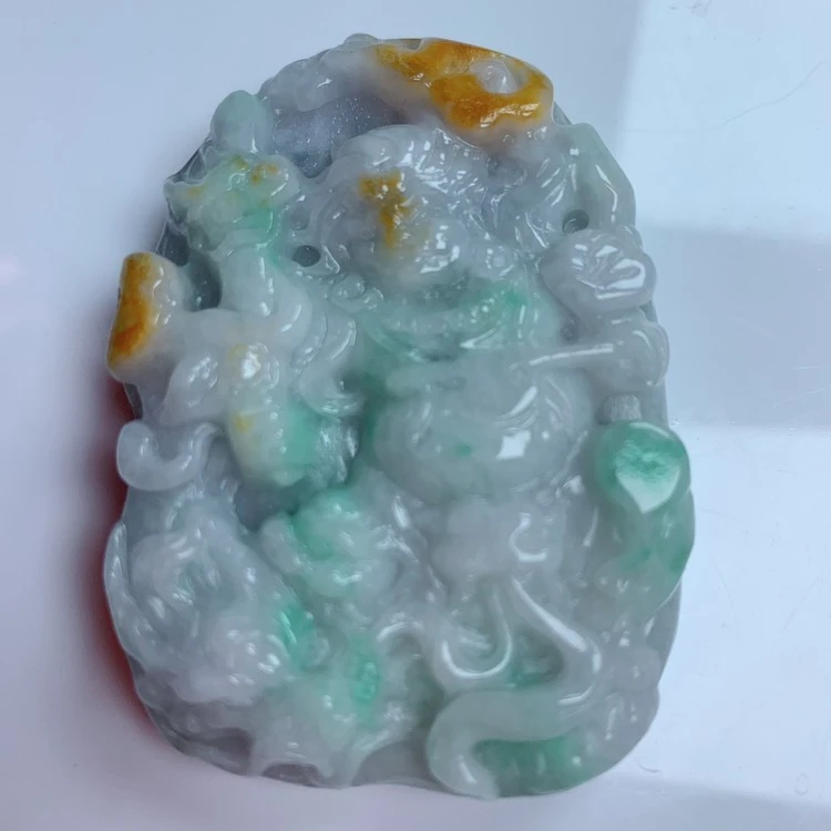 天然翡翠A货三彩大黑天财爷人物吊坠一件