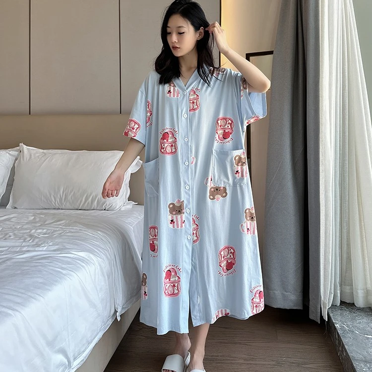 短袖睡裙女爆款2025新款睡衣女夏季棉质加宽加大家居服孕妇裙外穿