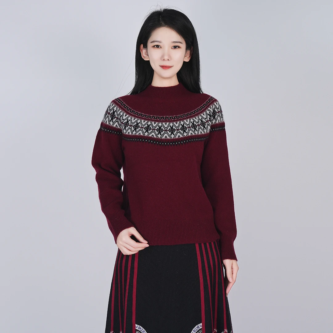 【男女同款】100羊毛中式休闲舒适亲肤上衣长袖套头毛衣WH05007251