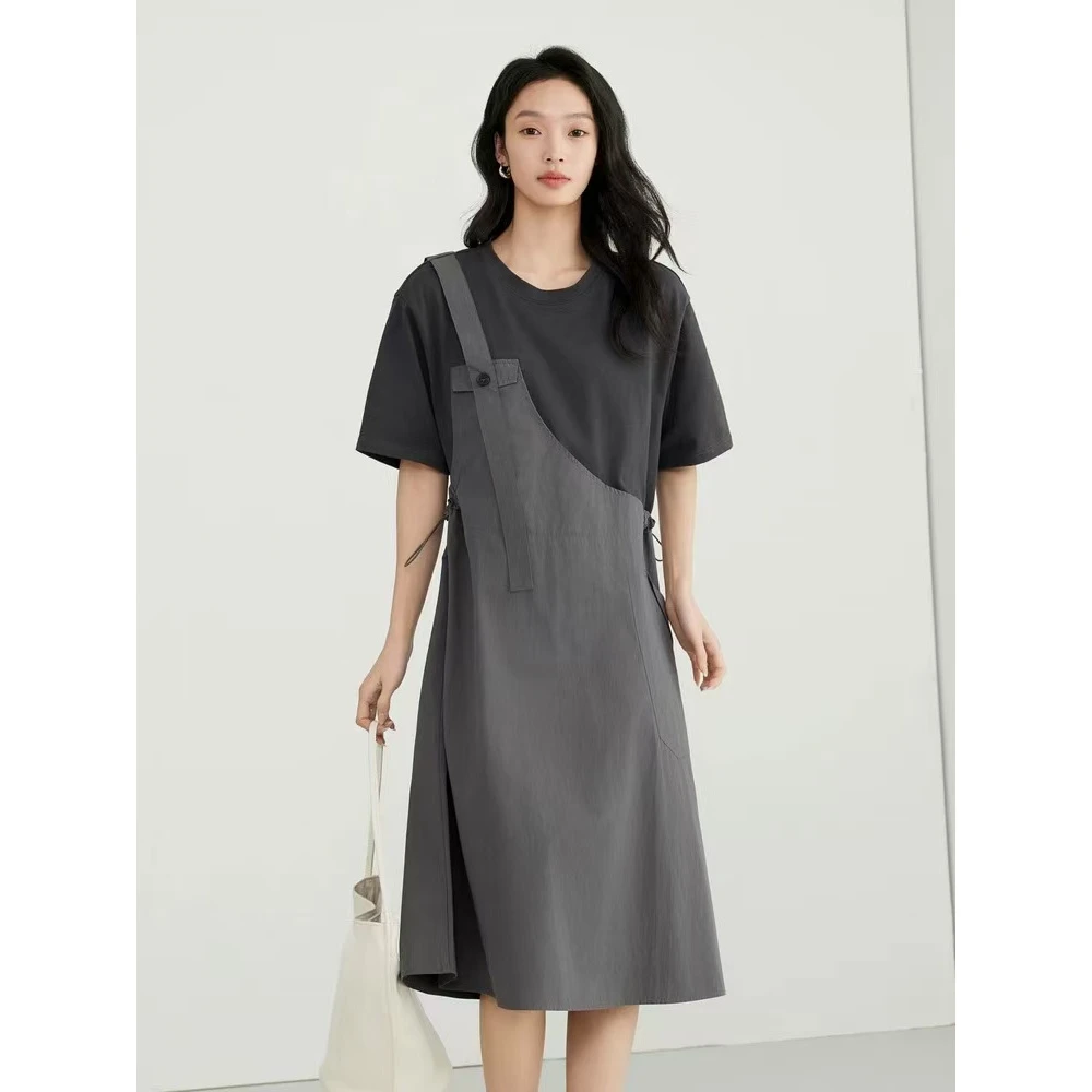 【灰影】2025夏季新款设计感小众轻奢气质显瘦中长拼接洋气女裙子