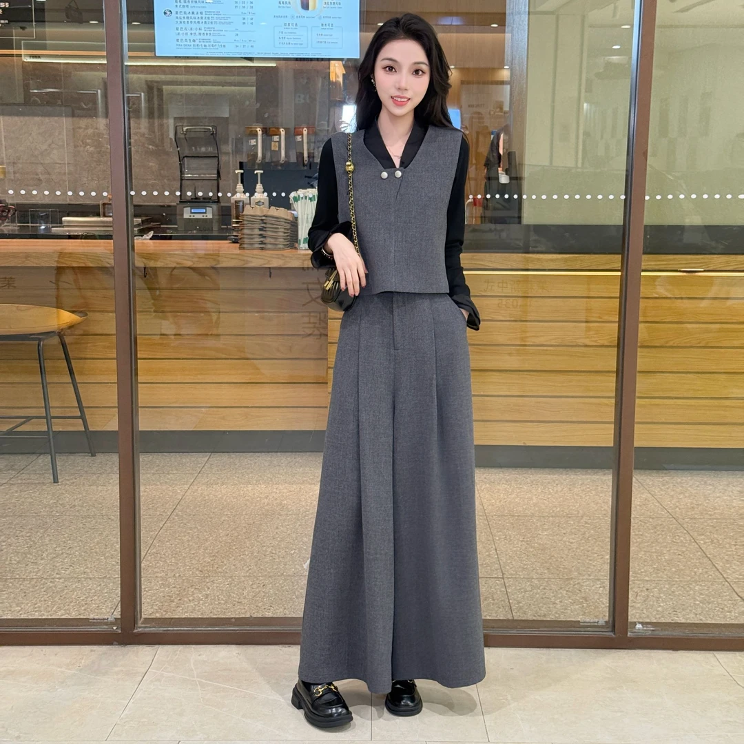 2025新款气质马甲阔腿裤套装女秋季新款韩系穿搭高级