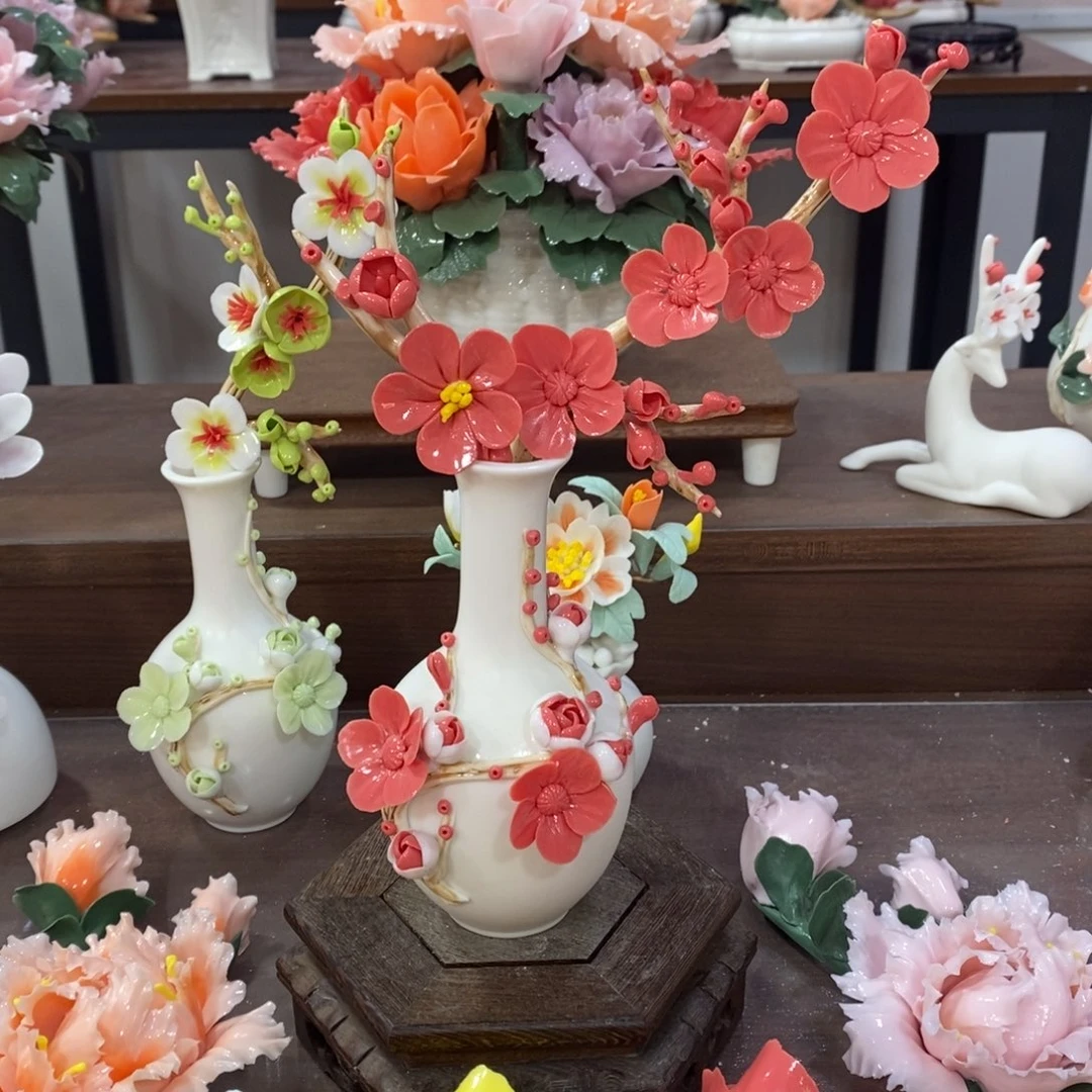 摆件陶瓷手工花摆件