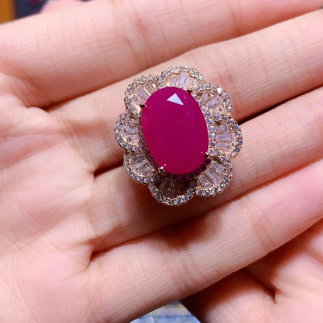 红宝石戒指银S925镶嵌