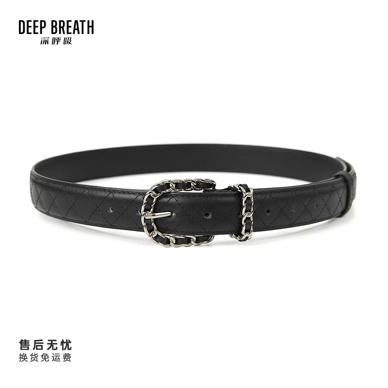 DEEP BREATH深呼吸女装新款银扣菱格质感D扣真皮皮带A900179