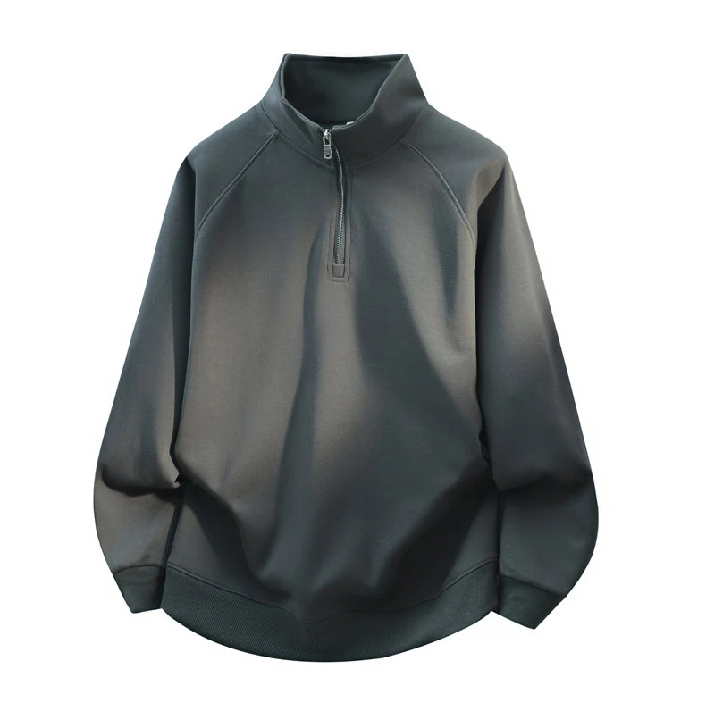 秋冬新款半拉链立领卫衣男士美式纯色简约休闲时尚宽松上衣打底衫