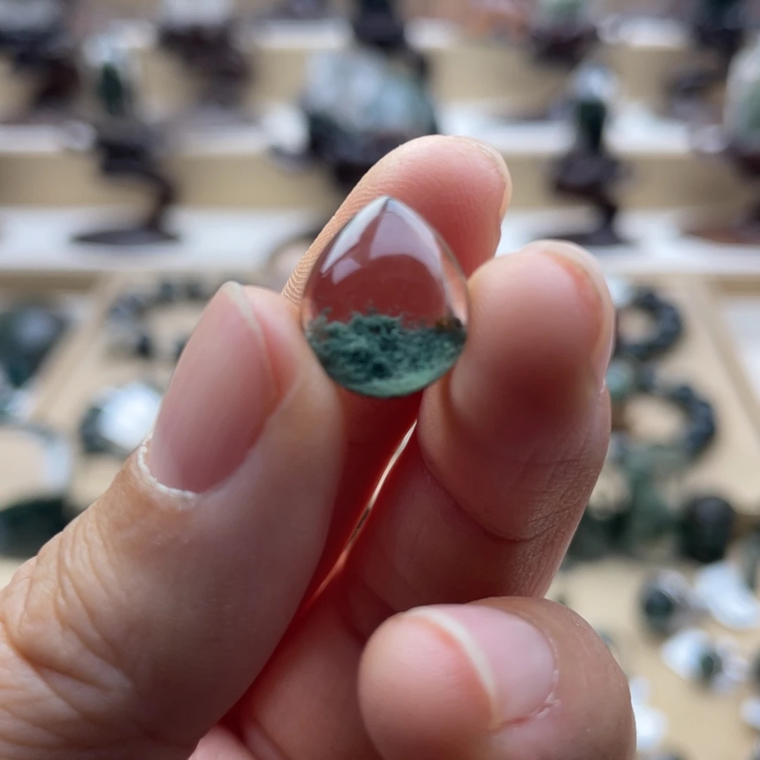 凡***不水晶吊坠(不含链)银S925镶嵌绿幽灵水滴打孔定制不退换