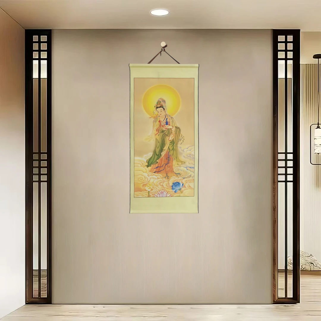[40-130观世音}净尺寸40x85cm现代简约挂轴装饰画办公室家居装