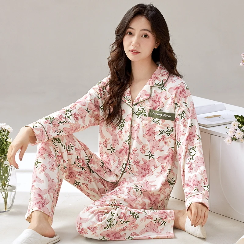【国风碎花】女士不起球睡衣套装舒适可外出宽松休闲长裤家居服奢华