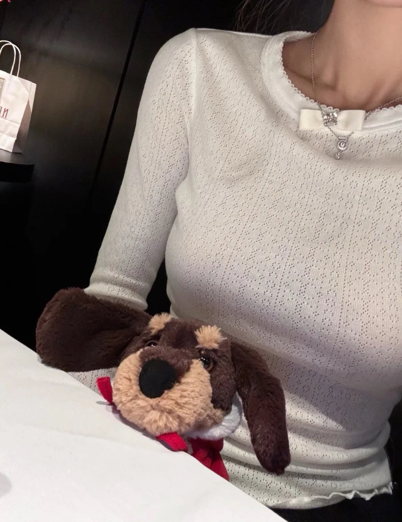 SANSIS 香超美！纯色蝴蝶结修身长袖T恤