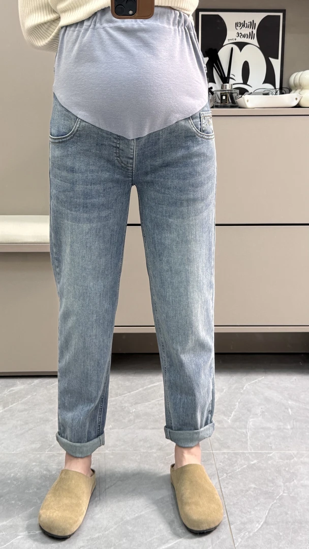 大码老爹裤哈伦裤萝卜裤宽松弹力春秋春季九分软牛仔休闲裤百搭