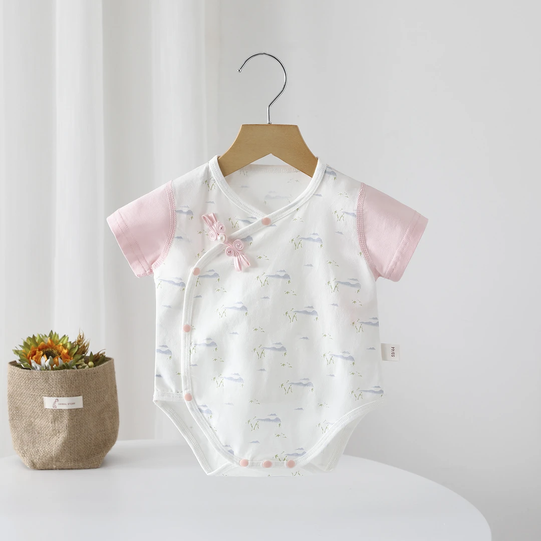 夏款短爬短袖哈衣爬服连体衣半袖满月包屁衣夏天幼儿新生婴