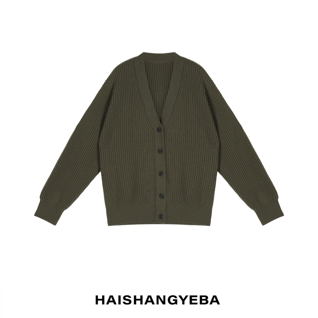 【海上叶爸】新款2025秋冬百搭山羊绒宽松纽扣口袋长袖毛衣开衫