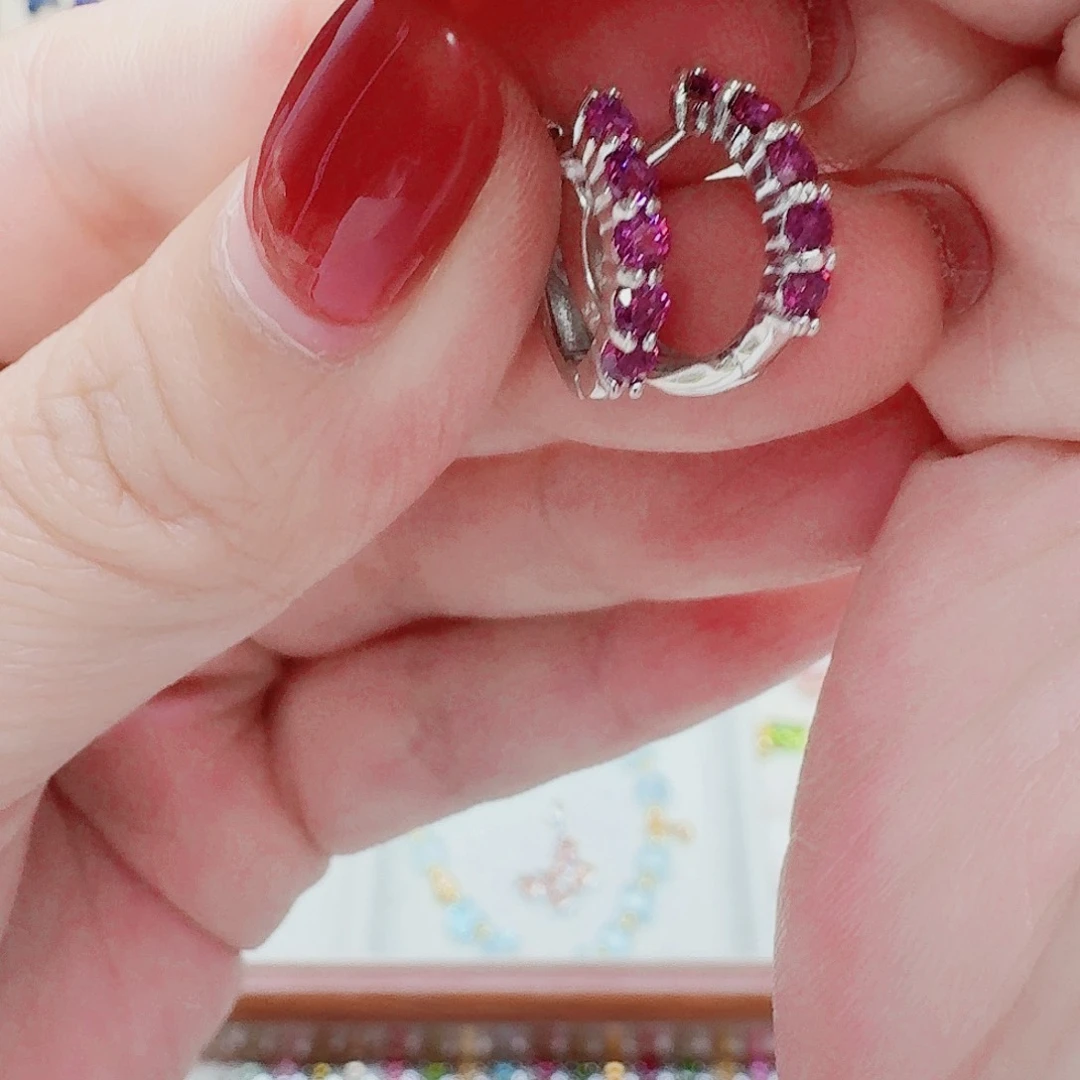 石榴石耳饰银S925镶嵌耳钉509