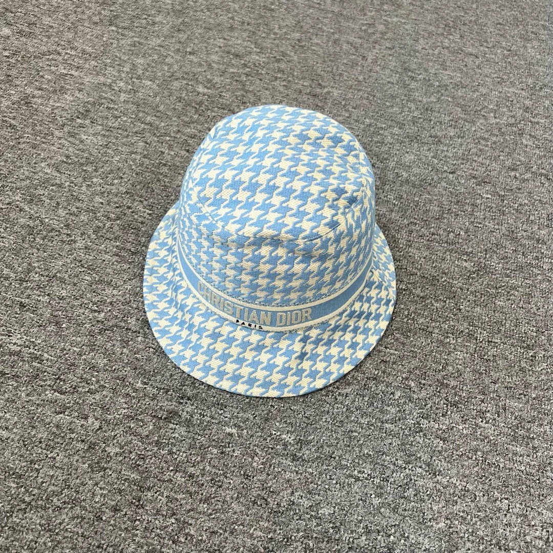 未使用 DIOR/迪奥 蓝色满印 千鸟格 渔夫帽 56码