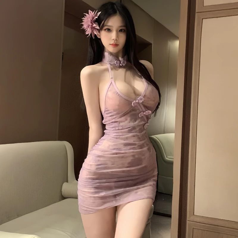 ceotgaai印花旗袍古风睡衣