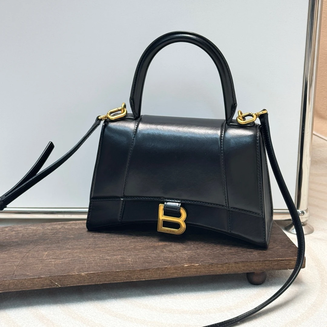 95新 Balenciaga/巴黎世家 黑金 亮面牛皮 沙漏包s/642574429