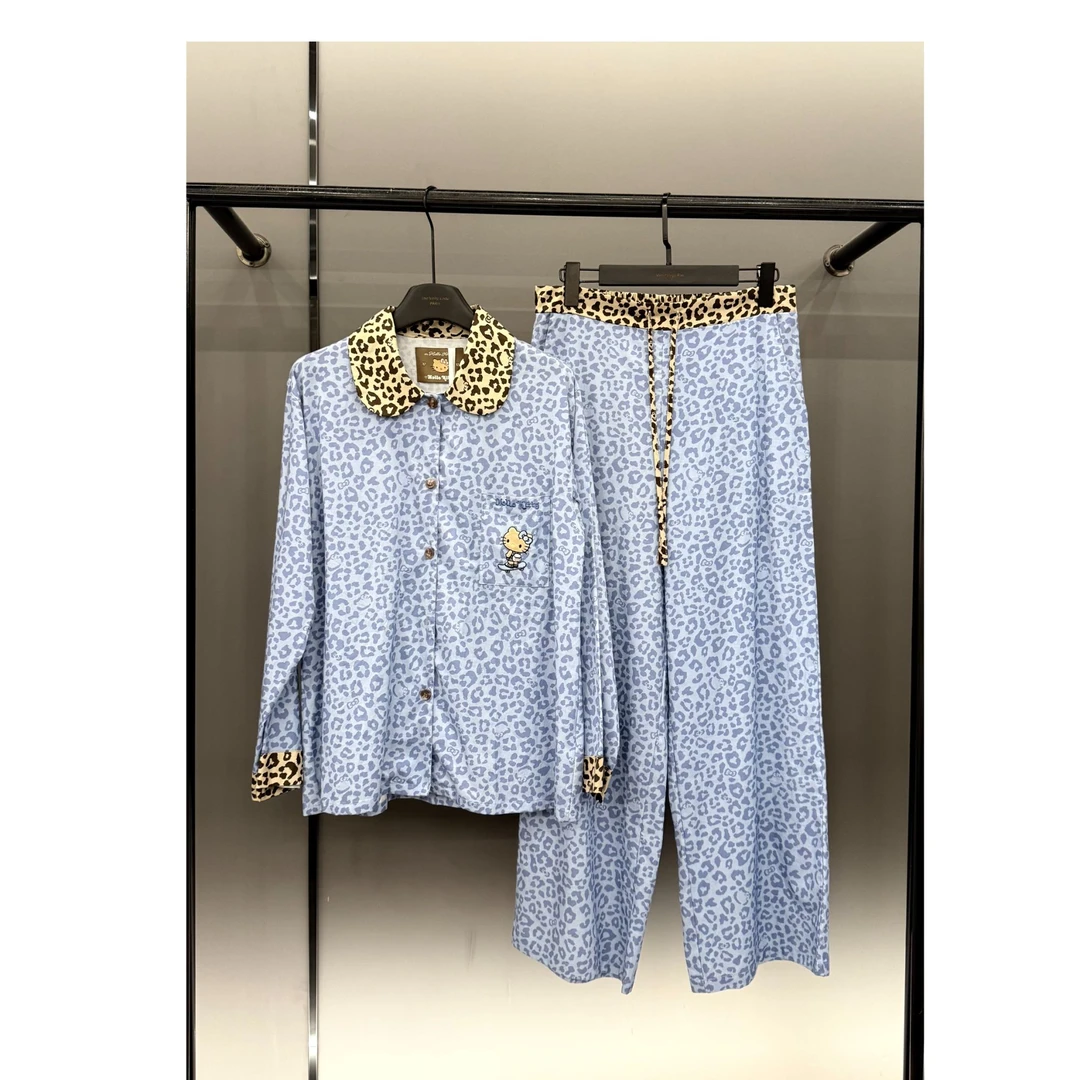 【野家黑皮kiti-豹纹短袖款】 夏款新款潮牌短袖天丝棉质居家服睡衣