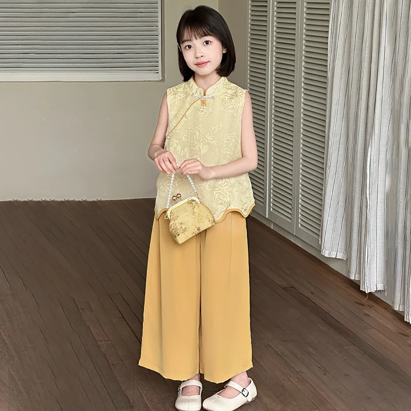 女童套装儿童时尚气质复古新中式国风两件套3-15岁夏季时髦民族风