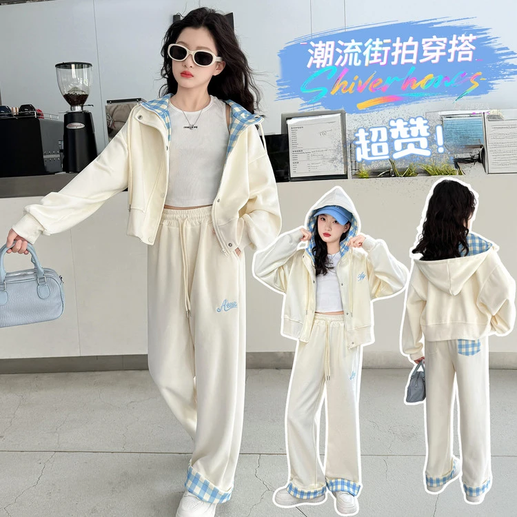 套装休闲秋冬新品字母女童中大童洋气时髦秋季连帽网红时尚韩版