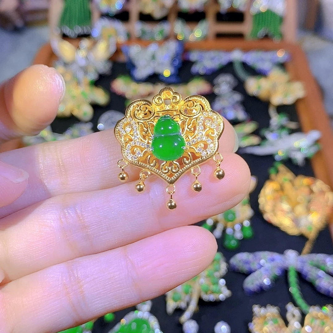 吊坠(不含链)银S925镶嵌翡翠