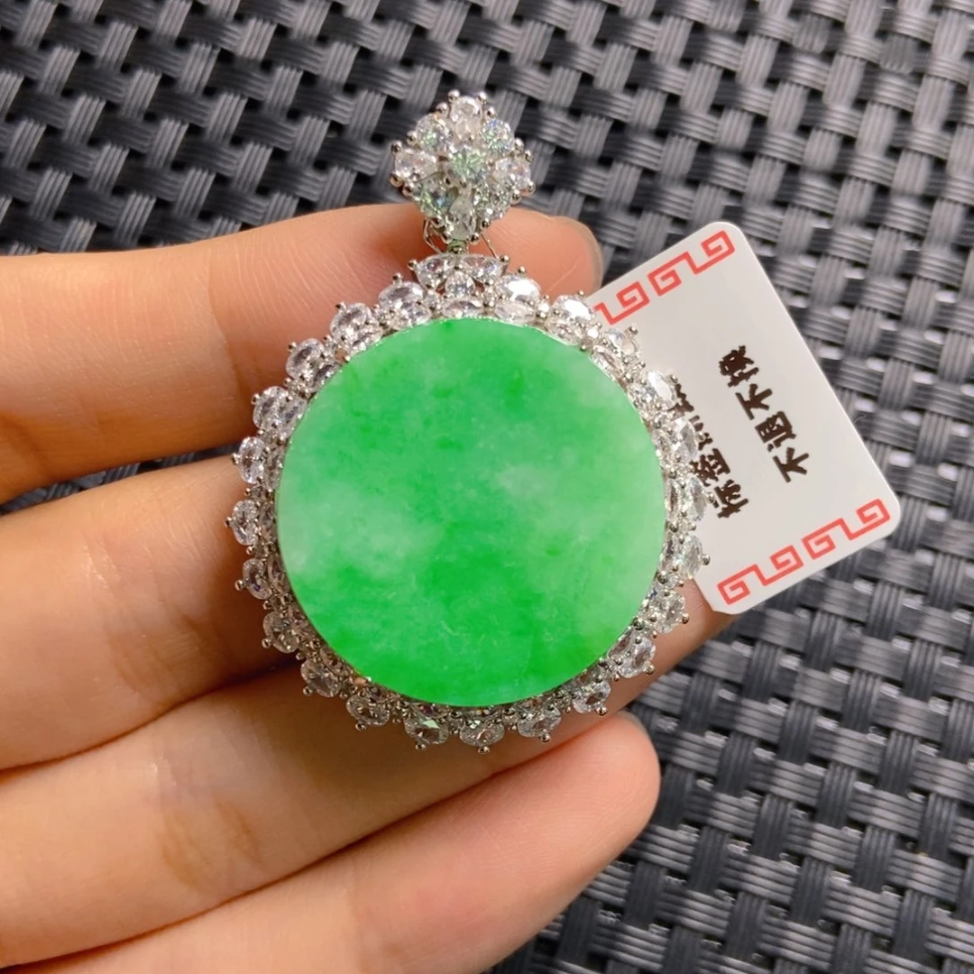 元***峰翡翠银S925镶嵌颈饰