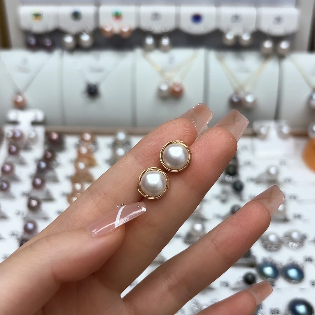 银S925镶嵌淡水珍珠耳饰