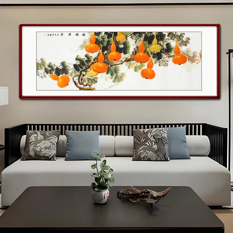 国画纯手绘葫芦挂画福禄满堂客厅装饰画吉祥花卉字画沙发背景画