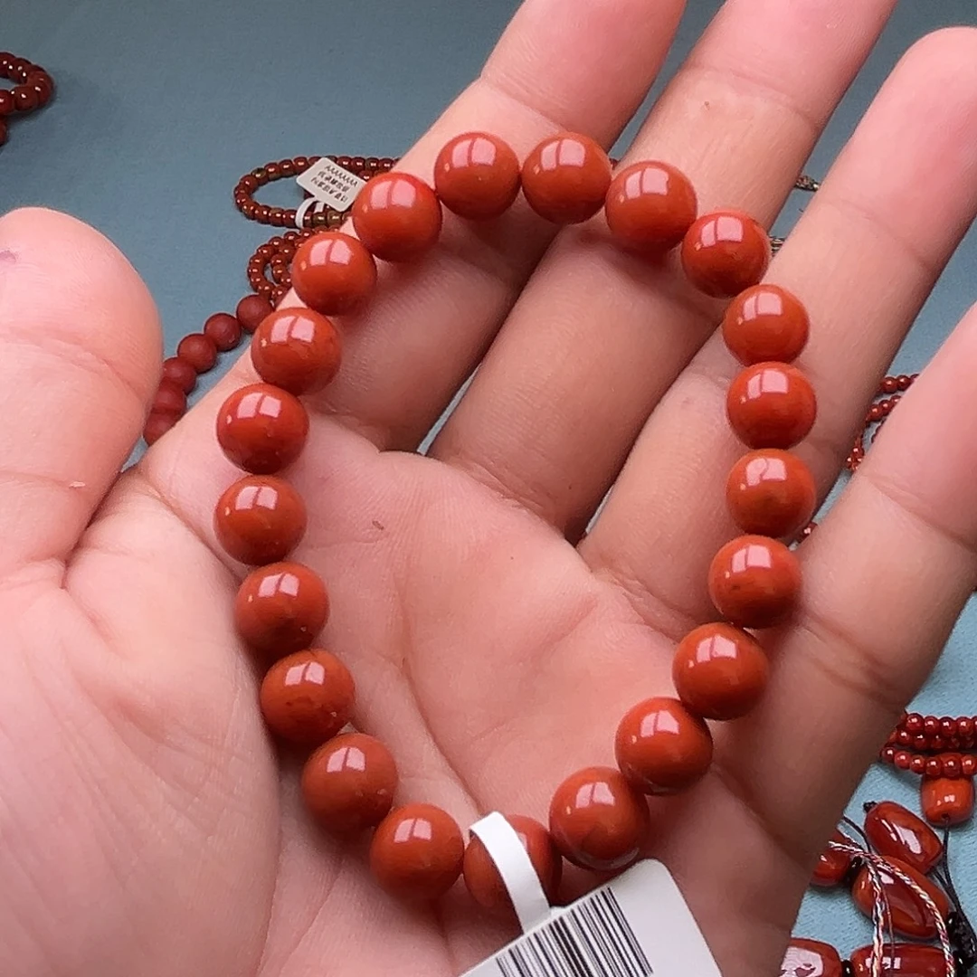 南红玛瑙未镶嵌手链柿子红卡9十