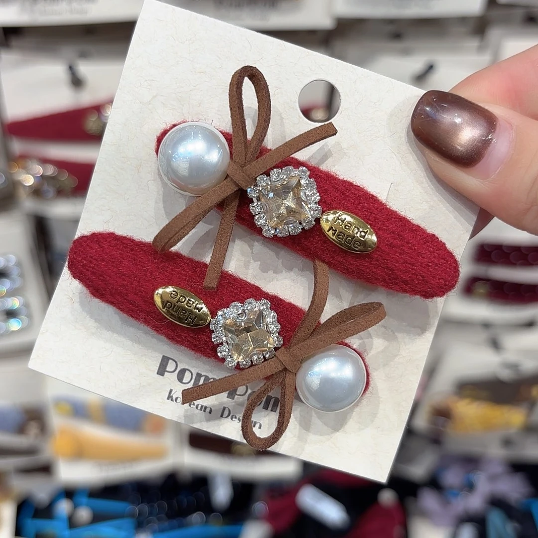 皮质铁合金红色压夹一对