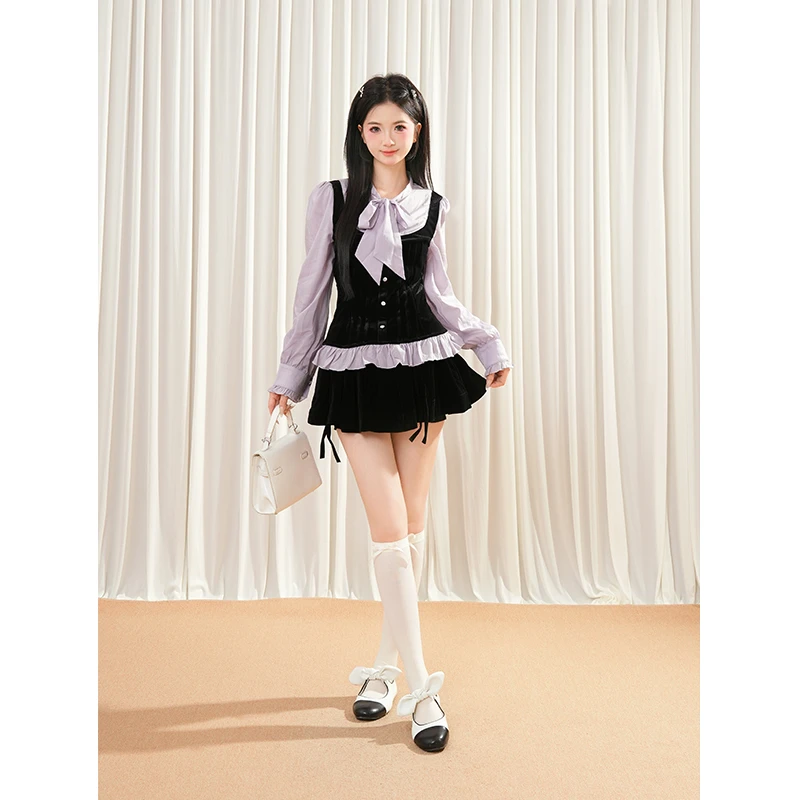 【私藏月色】韩系白月光套装荷叶边假两件上衣半身裙氛围感两件套