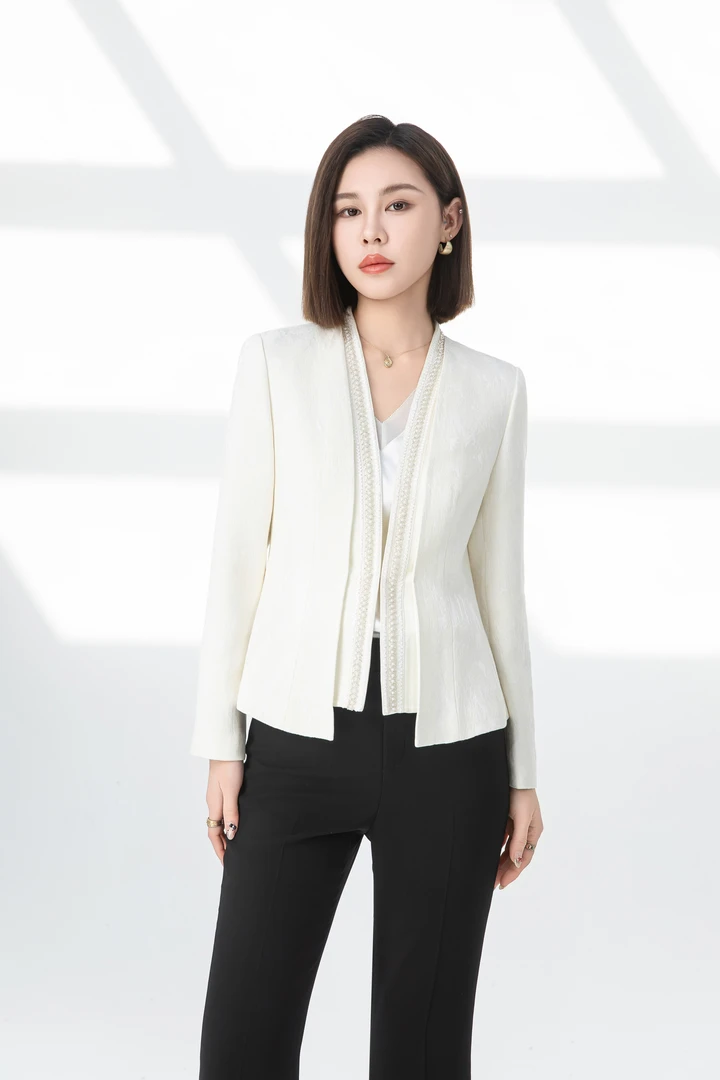 高端编织肌理新中式女士短款西装外套彰显东方气质春季小香风长袖