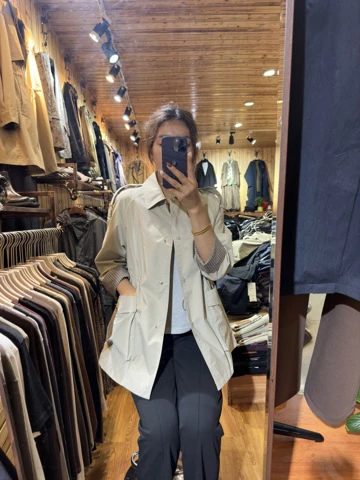 内里收腰微珠光感经典气质女士风衣外套862055