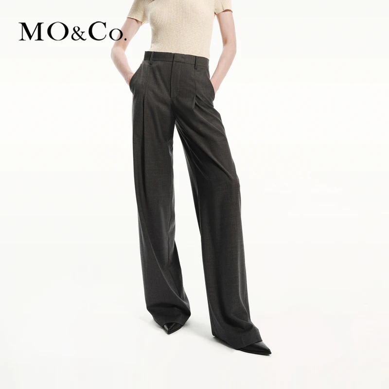 MOCO弹丝绵羊毛精纺简约高腰休闲裤直筒裤MBD3PAT007