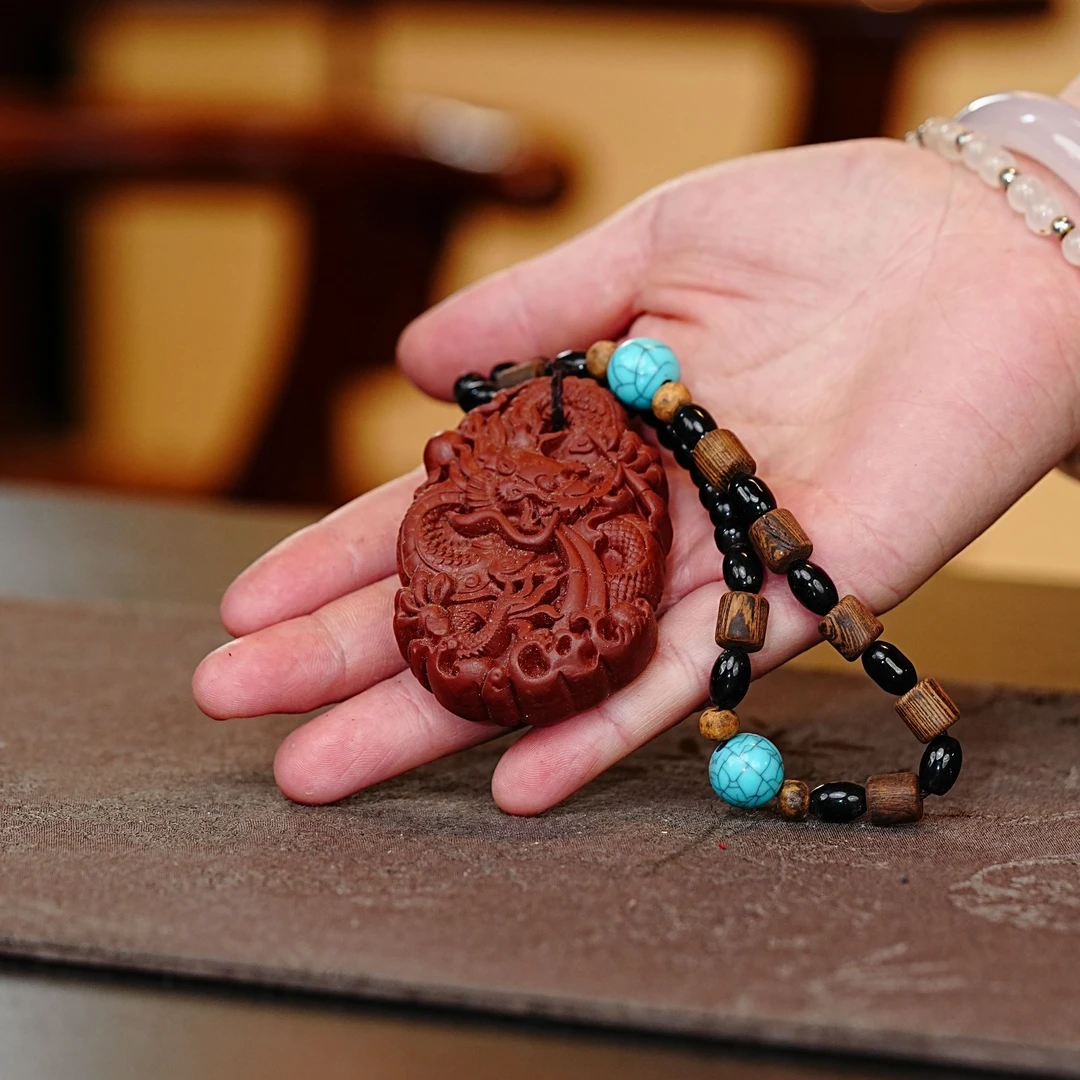 宜兴原矿大红袍手工浮雕刻飞龙手把件龙牌茶宠