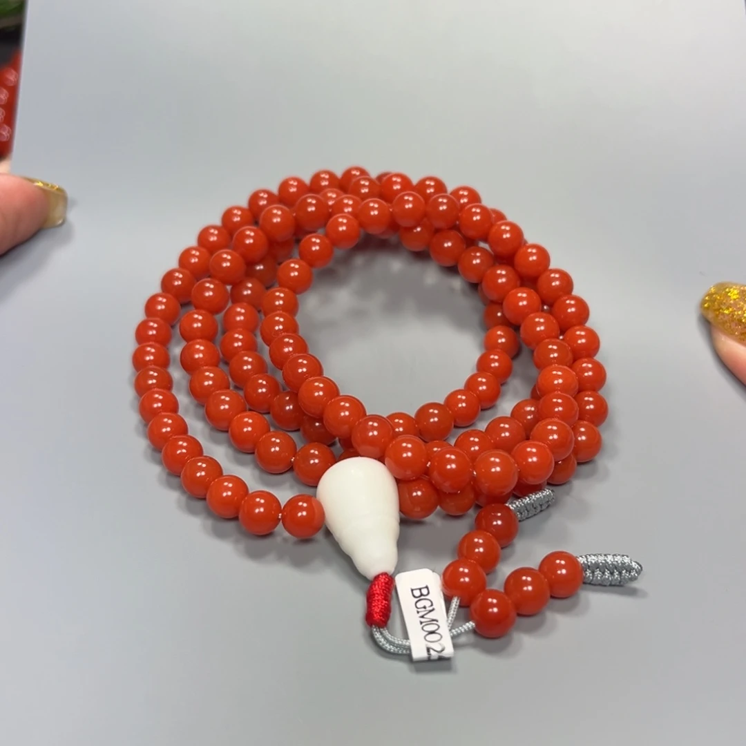 南红玛瑙柿子红6mm多圈冷水河未镶嵌