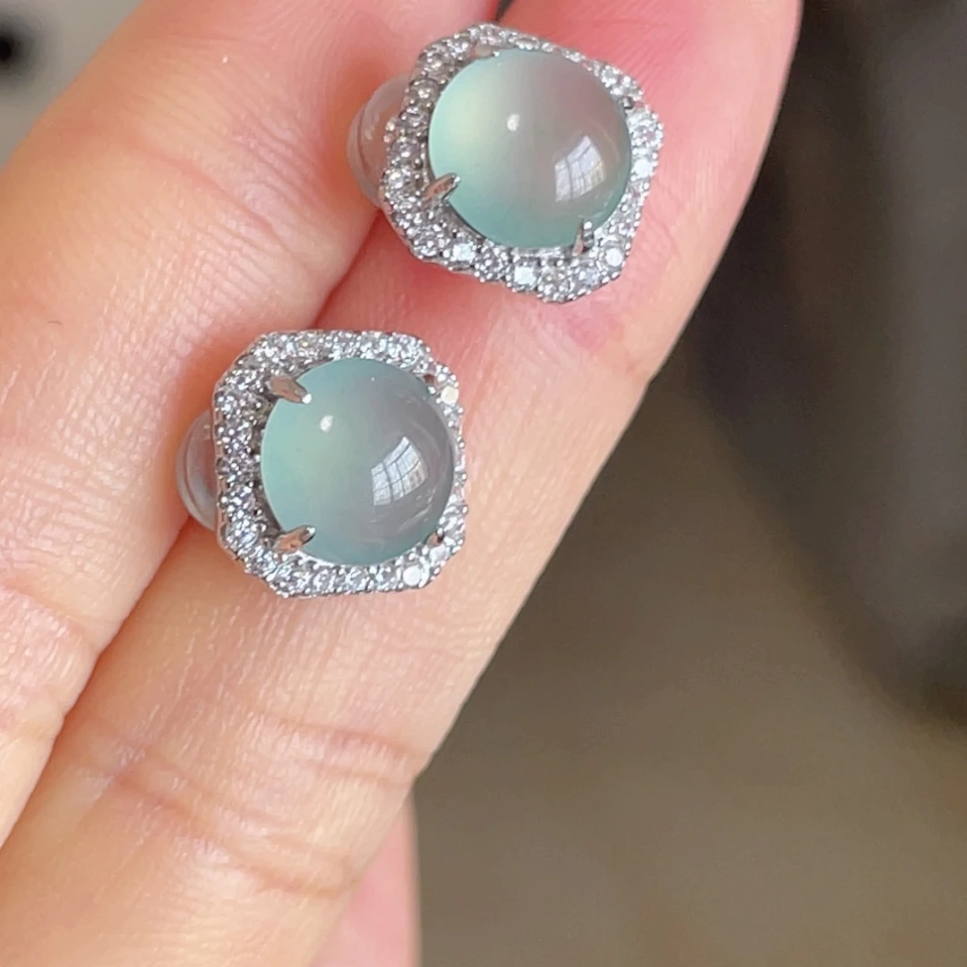 翡翠耳饰银S925镶嵌晴水