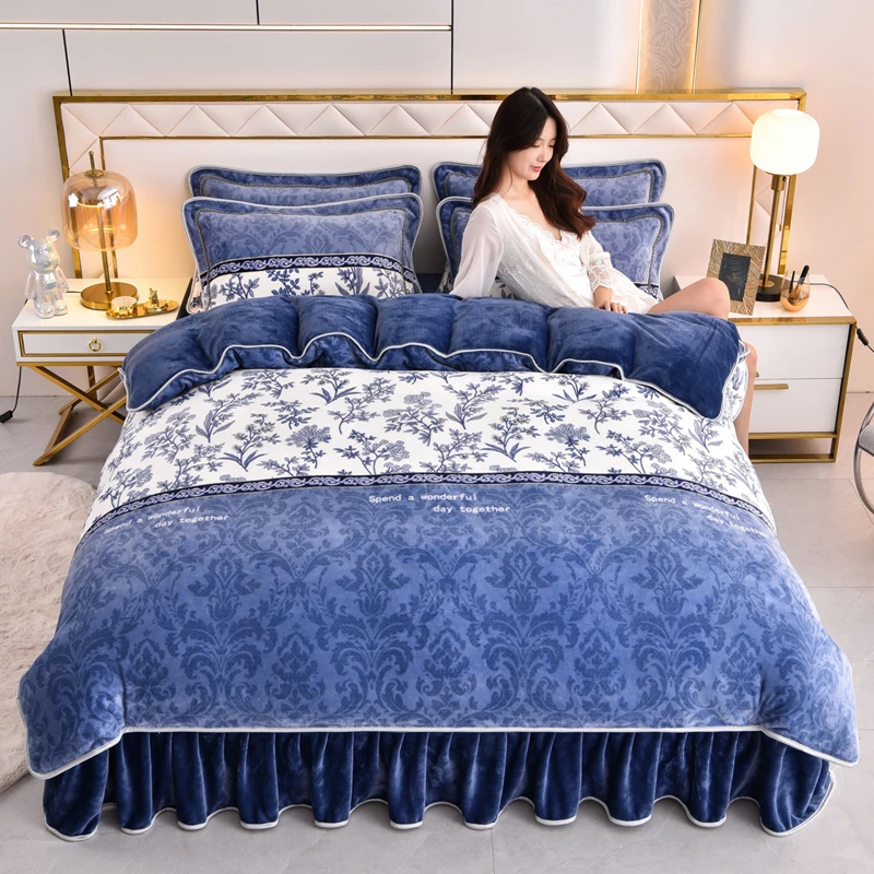 高克重加厚8-9斤牛奶绒床裙款四件套双面加绒保暖秋冬款床上用品