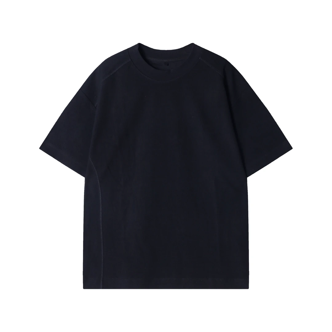 早春新款时尚个性韩版纯色压线圆领套头短袖上衣百搭情侣休闲T恤