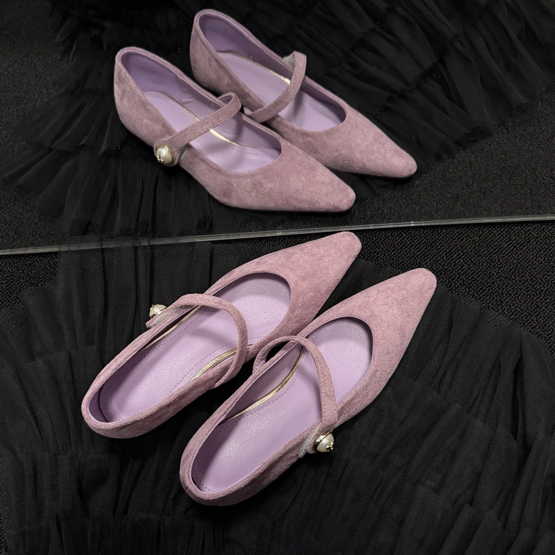 6cm增高~小个子法式尖头一字带玛丽珍鞋浅口珍珠单鞋配裙子仙女鞋