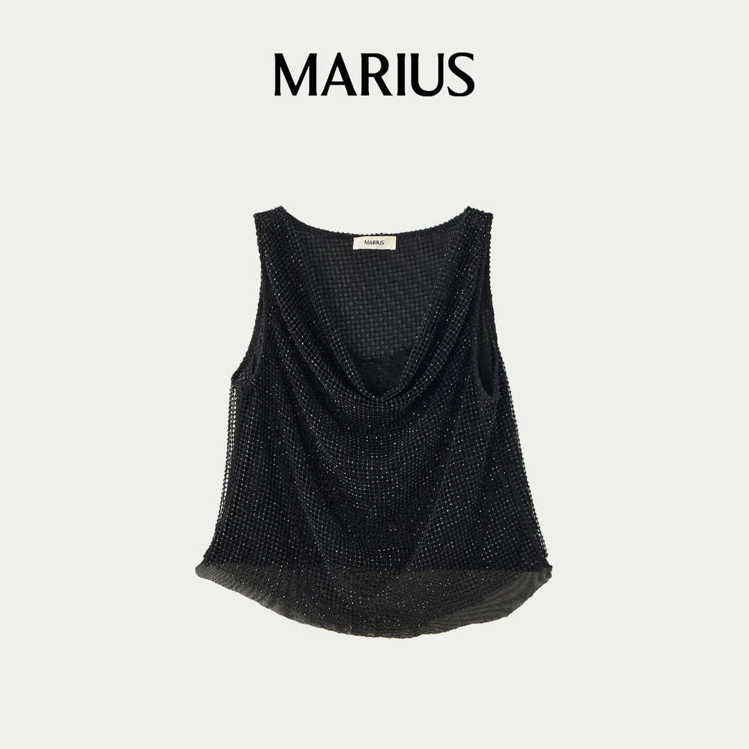 MARIUS”秀场钻石背心“百搭性感气质轻奢渔网荡领背心