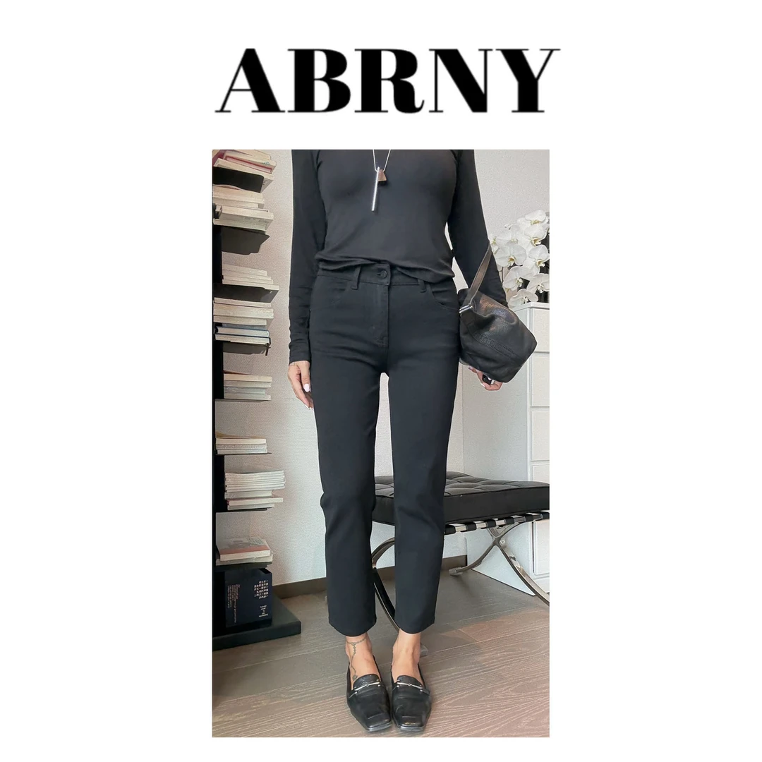 许小黑【包容缺点】新款休闲百搭中高腰高弹黑色九分烟管牛仔裤9650