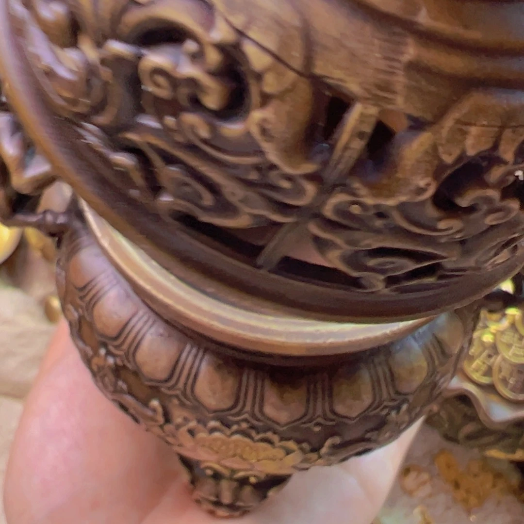 原矿风磨铜宣字熏香炉