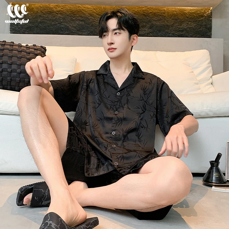 睡衣男士夏季款冰丝短袖短裤宽松夏季薄款新中式中国风家居服套装