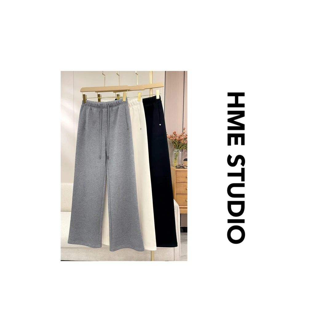 【HME】（软糯无痕）加绒无侧缝慵懒垂感中高腰糯米直筒阔腿休闲裤