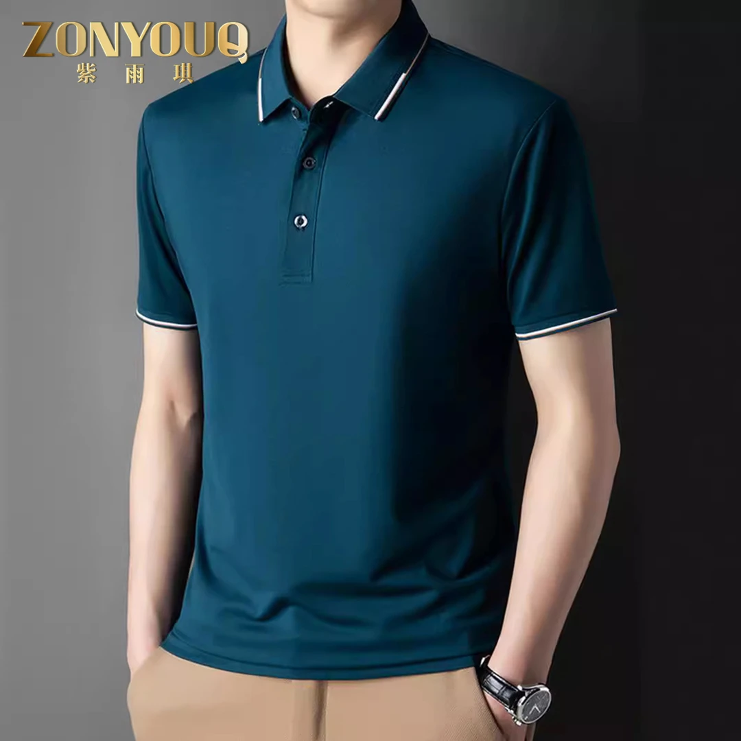 ZONYOUQ商务翻领POLO衫男士夏季薄款透气短袖休闲时尚高级感上装