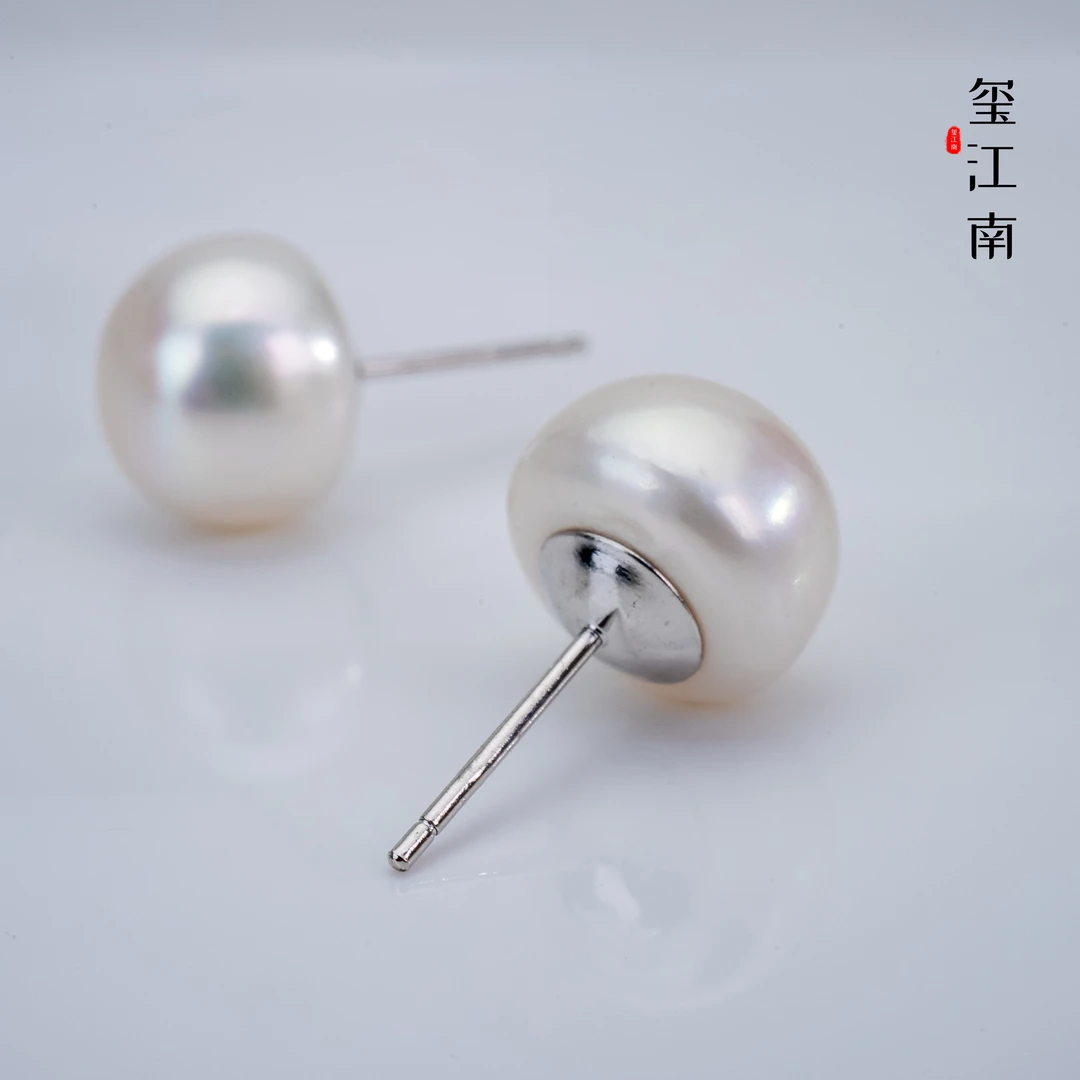 女神大耳钉｜淡水珍珠耳钉925银空姐素钉10～11mm非基地无证 FE009
