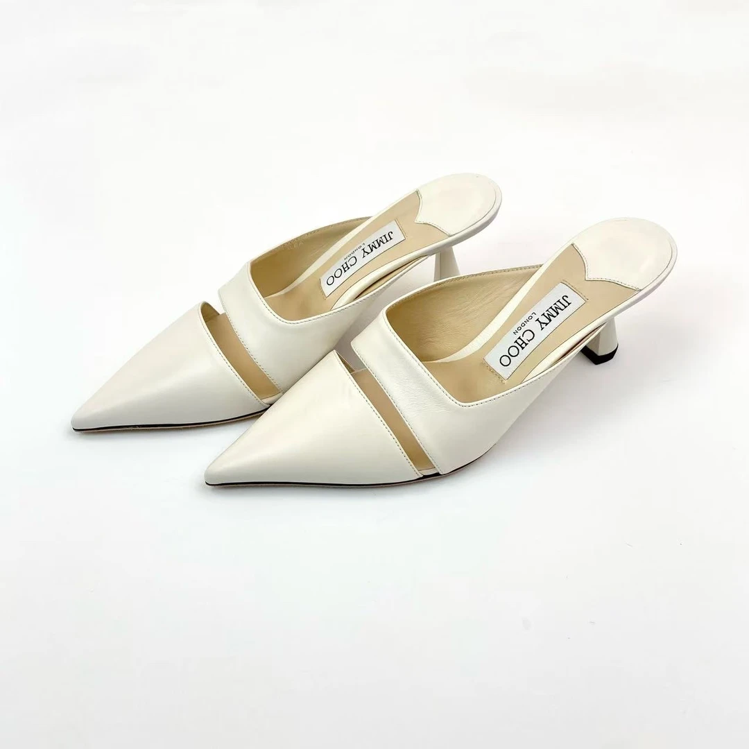 95新 JIMMY CHOO/吉米周 AA3280 白色高跟半拖鞋 37码