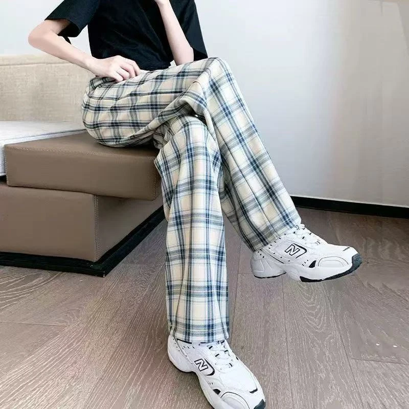 1171   GZ65格子裤子夏季高腰阔腿宽松显瘦直筒垂感夏天休闲裤N