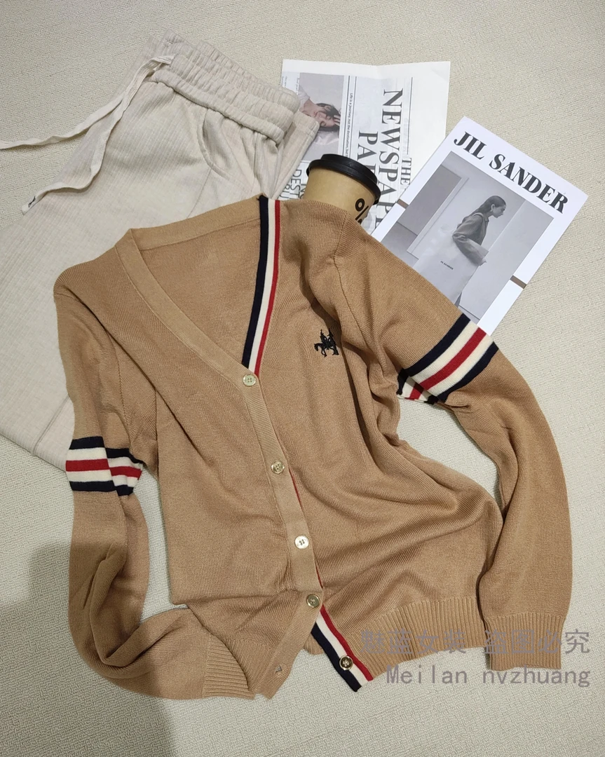 原搭针织开衫女2025新款春外穿时尚洋气毛衣外套三条杠薄款YW6595