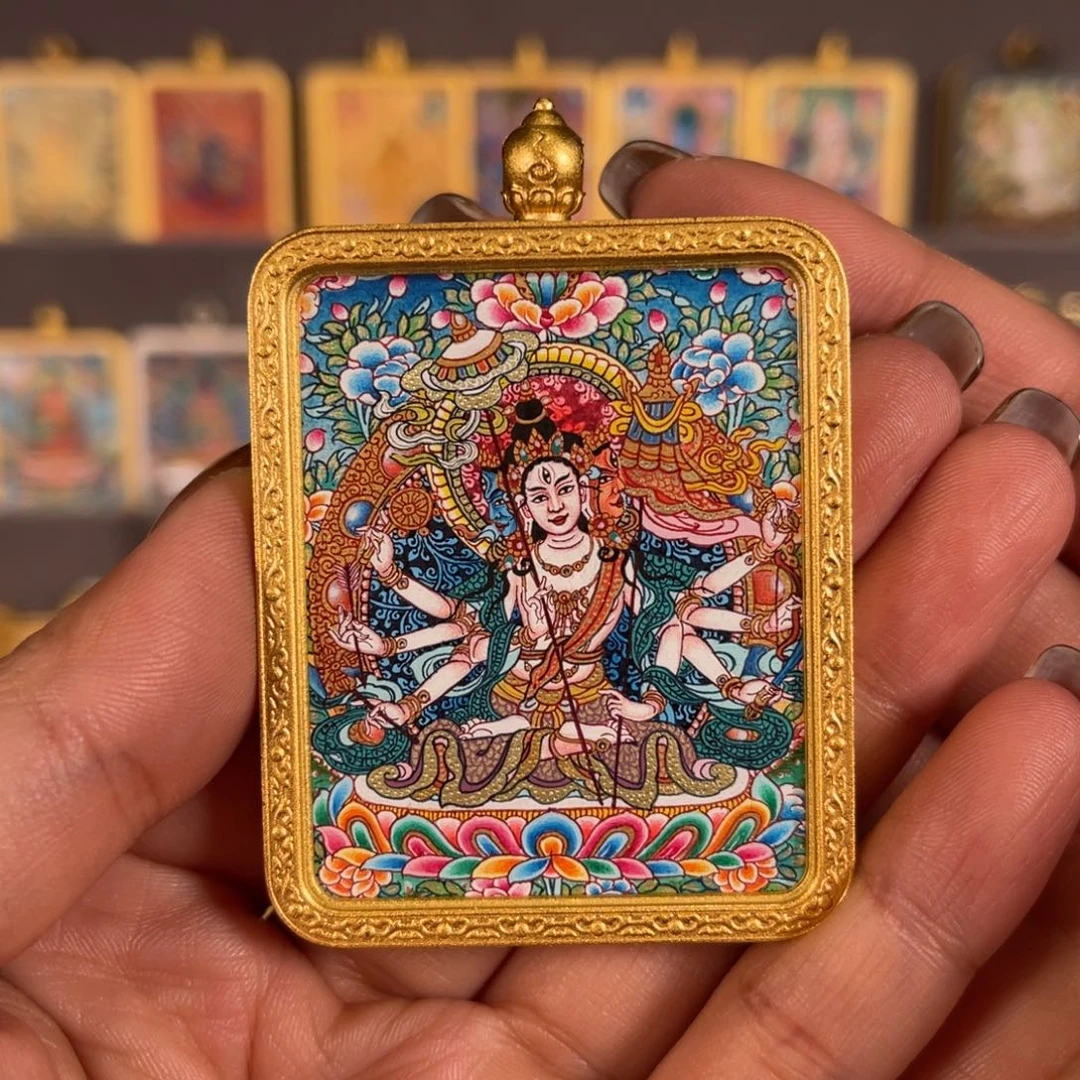 吊坠八臂大白伞青海热贡唐卡